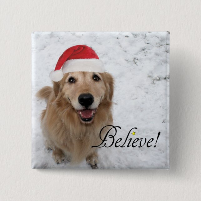 Golden Retriever Believe Christmas Pinback Button (Front)