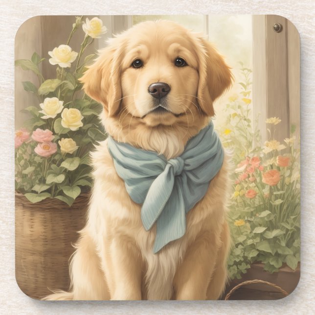 Golden Retriever Beverage Coaster (Front)