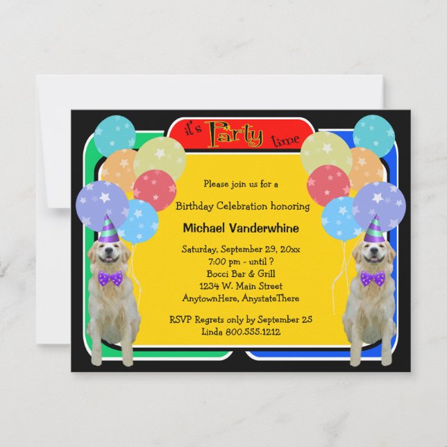 Golden Retriever Birthday Barker Invitation (Front)