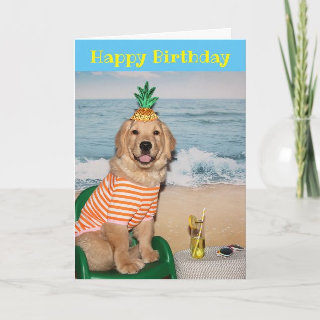 Golden Retriever Birthday Beach Chair Puppy Card (Front)