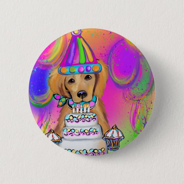 Golden Retriever Birthday Button (Front)