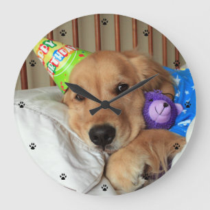 Golden Retriever Birthday Large Clock