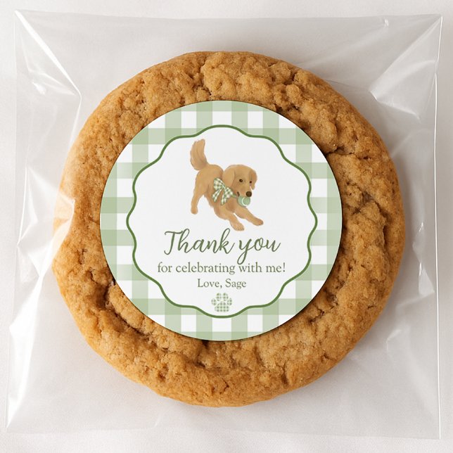 Golden Retriever Birthday Party Favor Thank You Classic Round Sticker (Creator Uploaded)