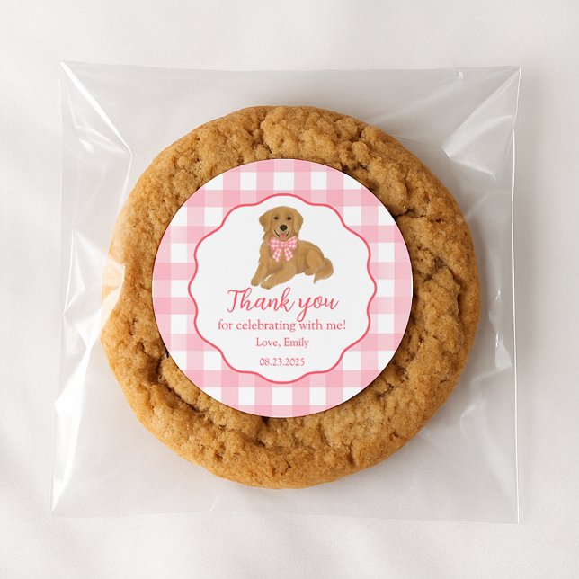 Golden Retriever Birthday Party Favor Thank You Classic Round Sticker (Creator Uploaded)
