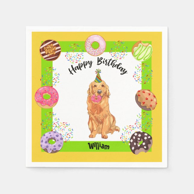 Golden Retriever Birthday Party Napkin Donuts (Front)