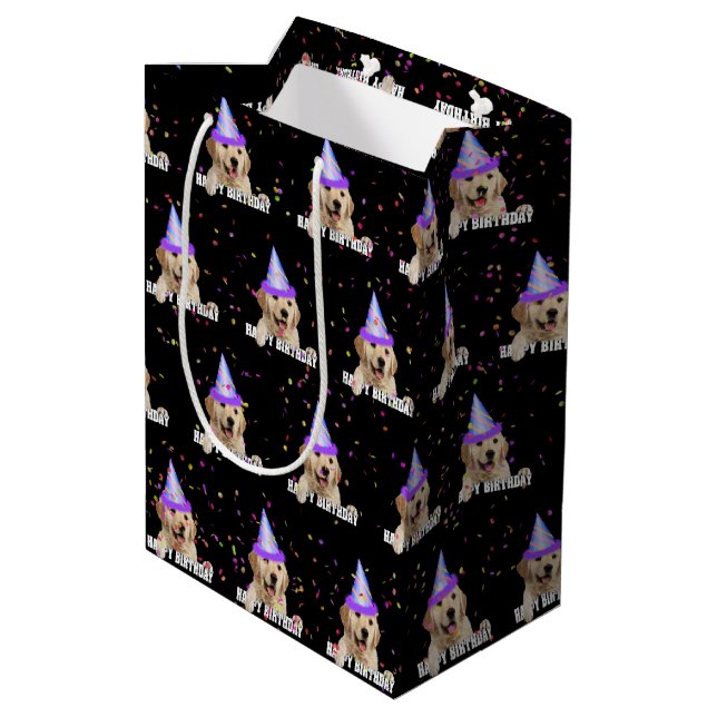 Golden Retriever birthday with confetti Medium Gift Bag (Back Angled)