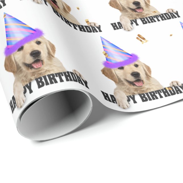 Golden Retriever birthday with confetti Wrapping Paper (Roll Corner)