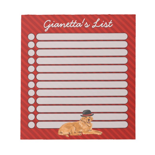 Golden Retriever Black Hat Dog List Notepad (Front)