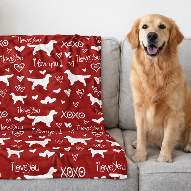 Golden Retriever Blanket with Heart Doodles  (Golden Retriever Blanket with Heart Doodles)