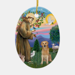 Golden Retriever Blessed by Saint Francis Ceramic Ornament