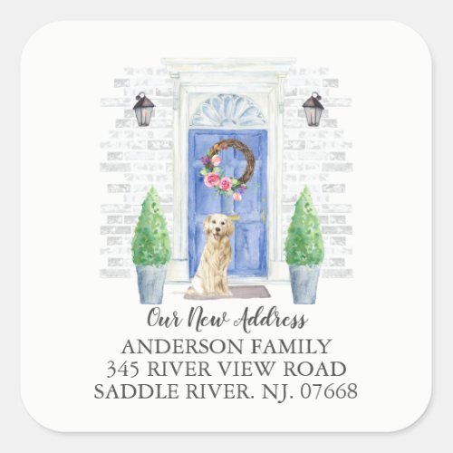 Golden Retriever Blue Door New Address Label