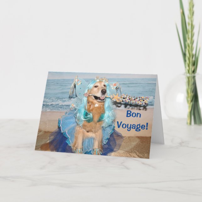 Golden Retriever Bon Voyage Beach Fairy Card (Front)