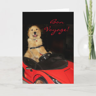 Golden Retriever Bon Voyage in Car Card