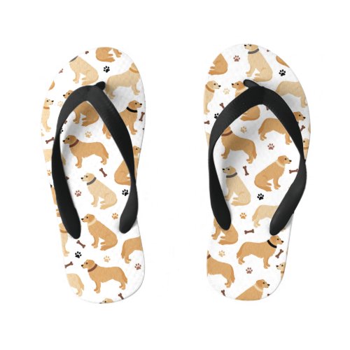 Golden Retriever Bones and Paws Kids Flip Flops