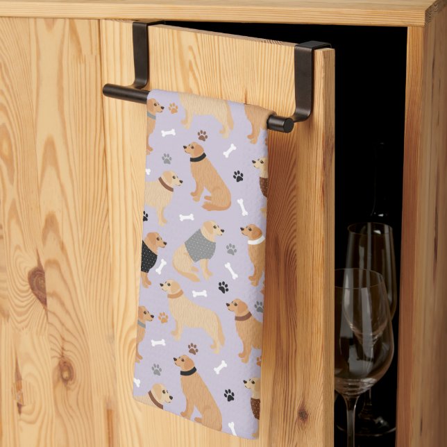Golden Retriever Bones and Paws Kitchen Towel (Thirds Fold)