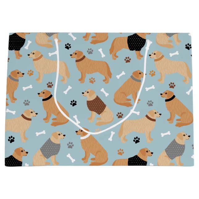 Golden Retriever Bones and Paws Large Gift Bag (Front)