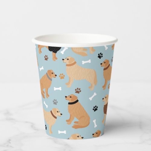 Golden Retriever Bones and Paws Paper Cups