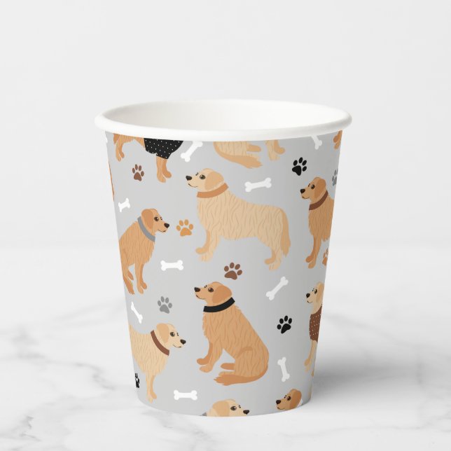 Golden Retriever Bones and Paws Paper Cups (Front)