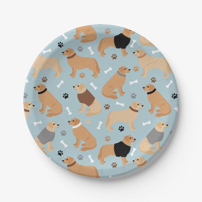 Golden Retriever Bones and Paws Paper Plates (Front)