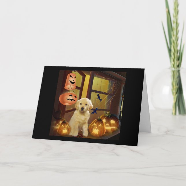 Golden Retriever BOO Halloween Greeting Card (Front)