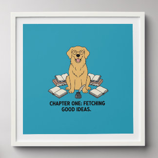 Golden Retriever Book Lover Writing Illustration Peel And Stick Photo Tile