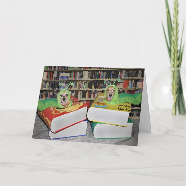 Golden Retriever Bookworm Birthday Card (Front)