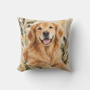 Golden Retriever Botanical Art Throw Pillow
