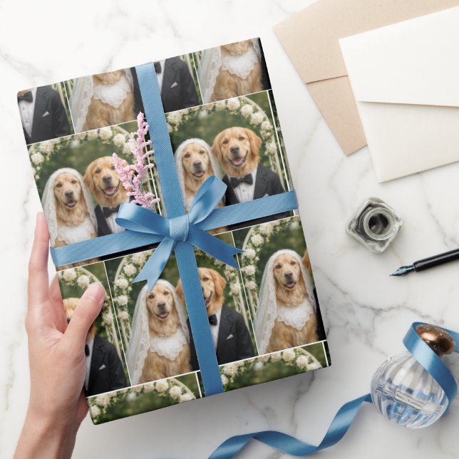 Golden Retriever Bride and Groom Portrait Wrapping Paper (Gifting)