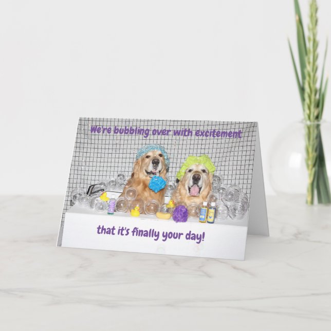 Golden Retriever Bubble Bath Mother's Day Card (Front)