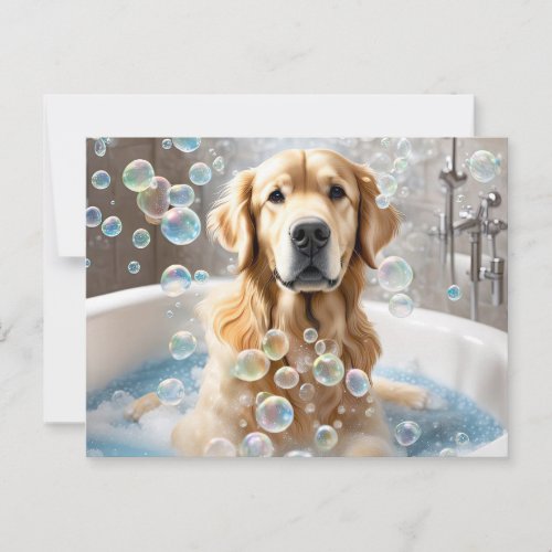 Golden Retriever Bubble Bath Postcard