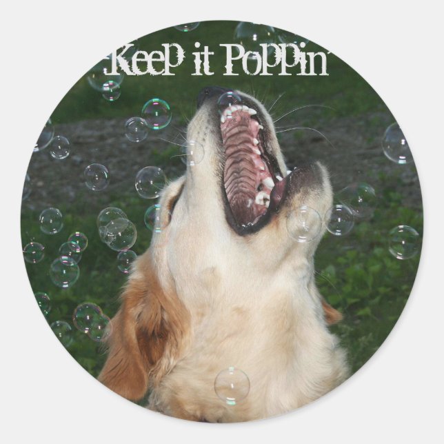 Golden Retriever Bubble Popping Classic Round Sticker (Front)