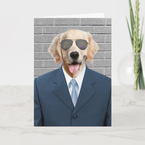 Golden Retriever Business Suit Card