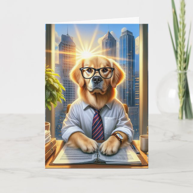 Golden Retriever Businessman Birthday Card (Front)