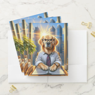 Golden Retriever Businessman In An Office Pocket Folder