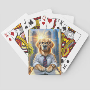 Golden Retriever Businessman In An Office Poker Cards
