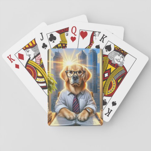Golden Retriever Businessman In An Office Poker Cards