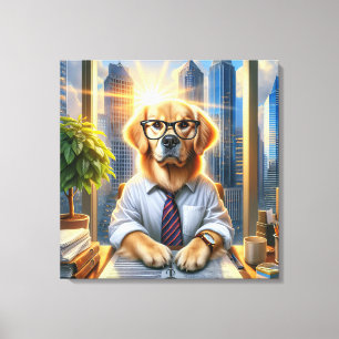 Golden Retriever Businessman In Office Canvas Print
