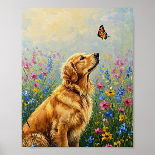 Golden Retriever & Butterfly   Expressive Art Poster