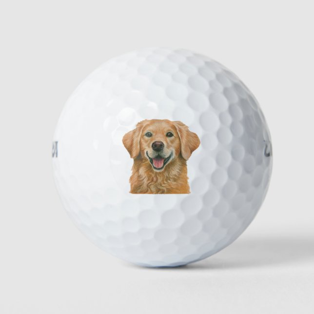 Golden Retriever by Janet Pidoux Golf Balls (Front)
