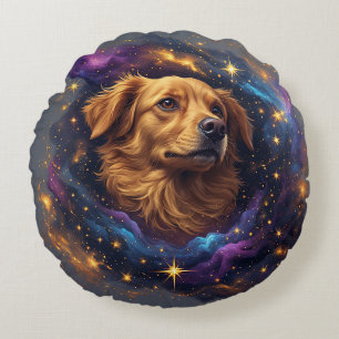 Golden Retriever by Whimsical Cosmos Round Pillow