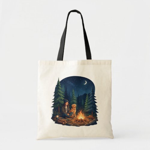 Golden Retriever Camping Campfire Tote Bag for Dog