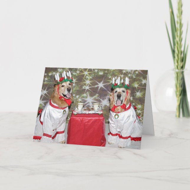 Golden Retriever Candlelight Crown Holiday Card (Front)