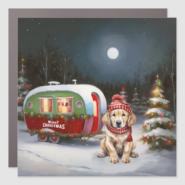 Golden Retriever Caravan Christmas Adventure Car Magnet (Front)