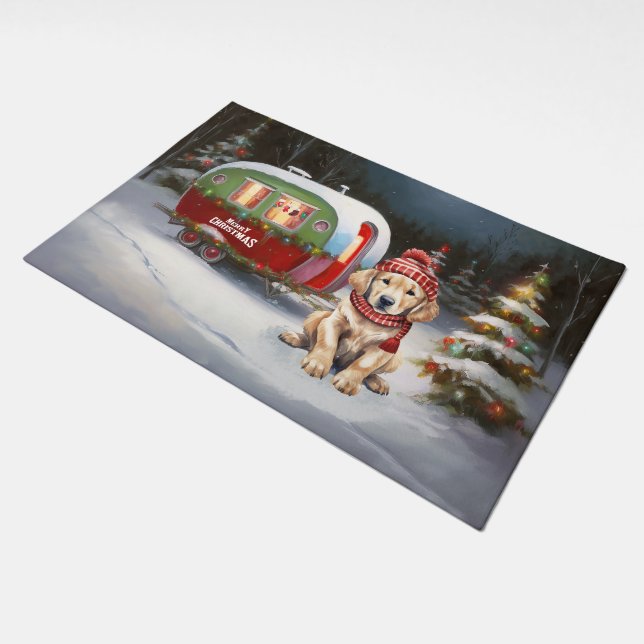 Golden Retriever Caravan Christmas Adventure Doormat (Angled)