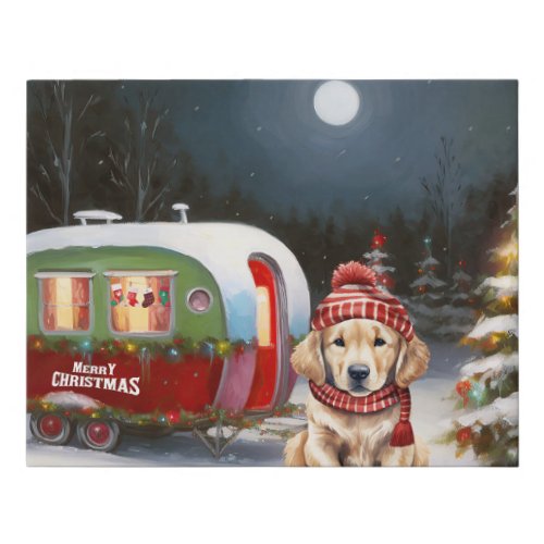 Golden Retriever Caravan Christmas Adventure Faux Canvas Print
