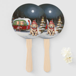 Golden Retriever Caravan Christmas Adventure Hand Fan