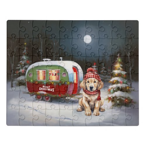 Golden Retriever Caravan Christmas Adventure Jigsaw Puzzle