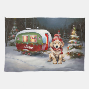 Golden Retriever Caravan Christmas Adventure Kitchen Towel