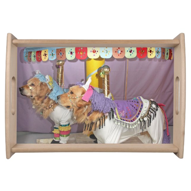 Golden Retriever Carousel Horses Serving Tray (Front)