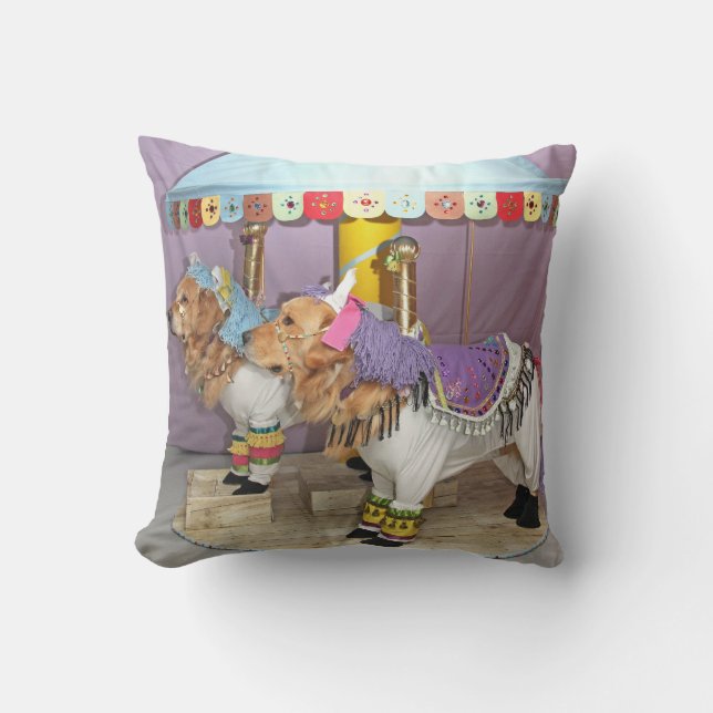 Golden Retriever Carousel Throw Pillow (Front)